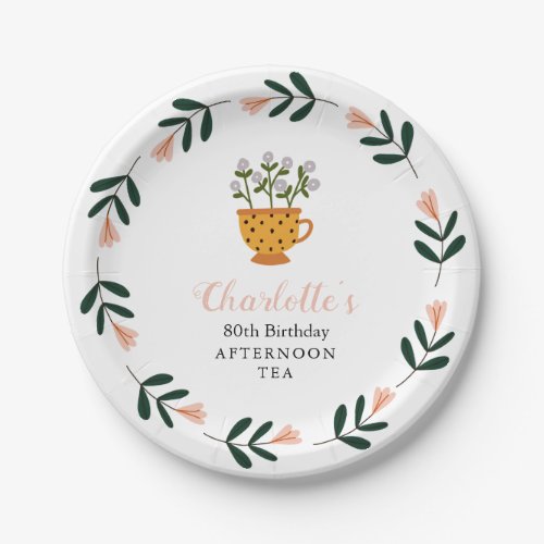 Modern Floral Afternoon Tea Birthday Paper Plates