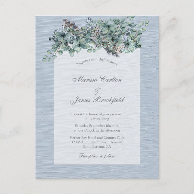 Modern Floral All in One Wedding Invitation  RSVP Postcard (Front)