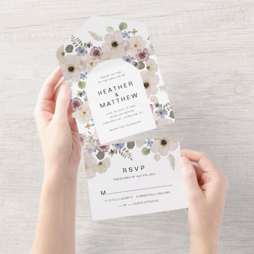 Modern Floral All in One Wedding Invite
