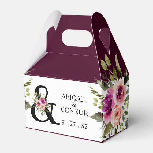Modern Floral Ampersand Plum Pink Peach  Black Favor Boxes