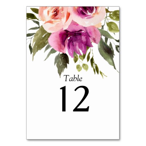 Modern Floral Ampersand Plum Pink Peach  Black Ta Table Number