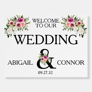 Modern Floral Ampersand Plum Pink Peach Welcome Foam Board