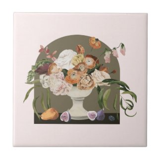 Modern Floral and Fruit White Vase Ceramic Tile