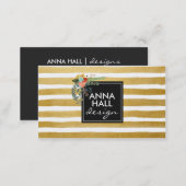 Modern Floral and Gold Foil Stripes Business Card (Front/Back)