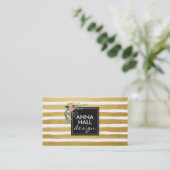 Modern Floral and Gold Foil Stripes Business Card (Standing Front)