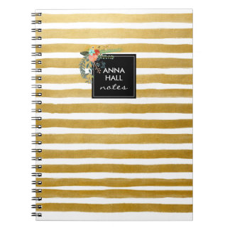 Modern Floral and Gold Foil Stripes Notebook