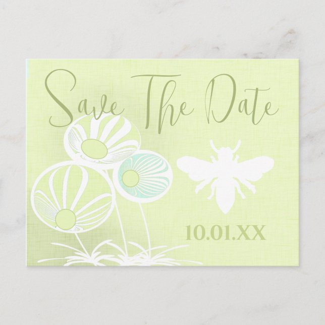 Modern Floral Apple Green Bubble Bee Announcement Postcard (Front)