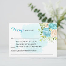 Modern Floral Aqua Blue Wedding RSVP Card