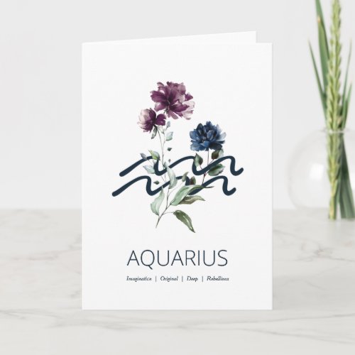 Modern Floral Aquarius Zodiac Sign Birthday Card