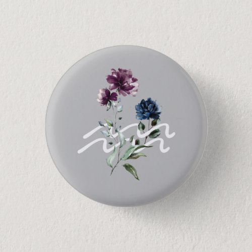 Modern Floral Aquarius Zodiac Sign Button