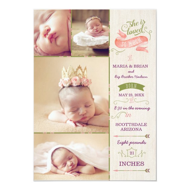 Modern Floral Baby Girl Birth Announcement Invitations