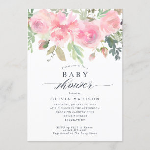 Modern Floral Baby Shower Blush Pink Rose Peony Invitation