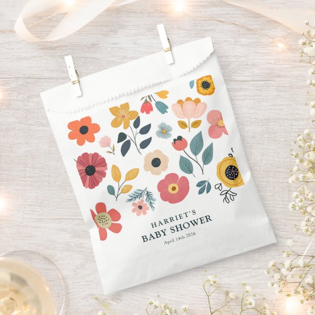 Modern Floral Baby Shower Favor Bag (Clipped)