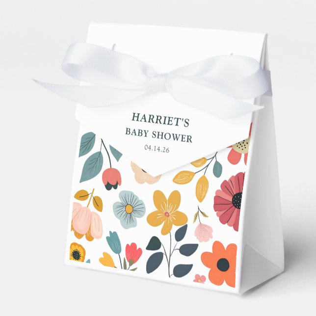 Modern Floral Baby Shower Favor Boxes (Front Side)
