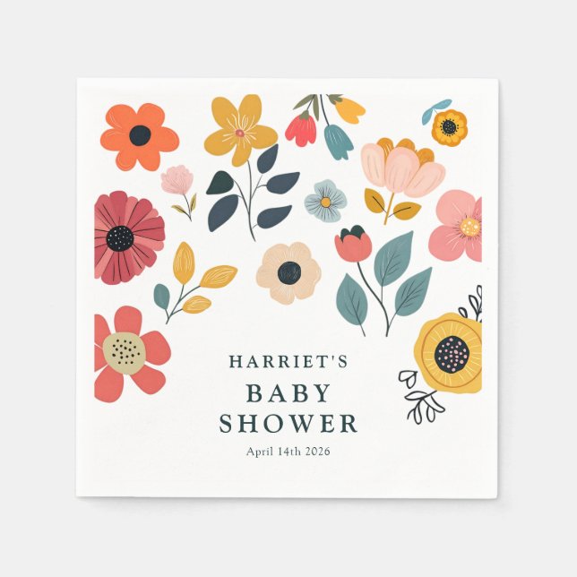 Modern Floral Baby Shower Napkins (Front)