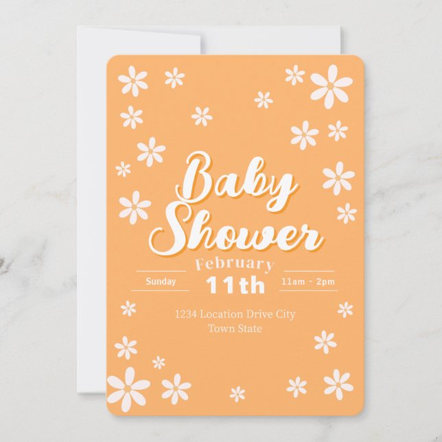 Modern Floral Baby Shower - Orange Daisy Custom Invitation (Front)