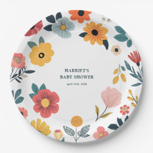 Modern Floral Baby Shower Paper Plates