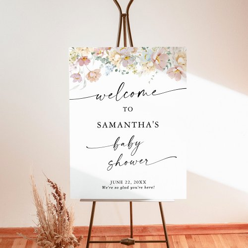 Modern Floral Baby Shower Welcome Sign 
