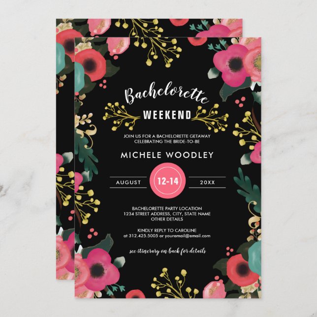 Modern Floral Bachelorette Weekend Invitation (Front/Back)