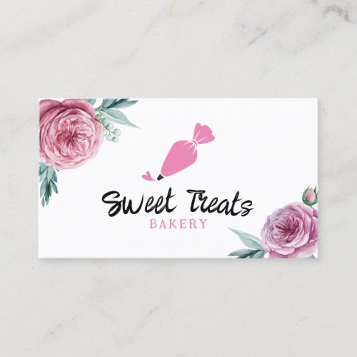 Modern Floral Bakery Cupcake Pastry Sweet Cake Business Card