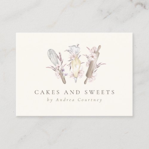 Modern Floral Bakery Pastry Chef Baking Utensils Business Card