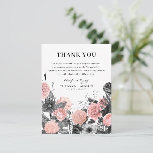 Modern Floral Bereavement Funeral Thank You | Zazzle