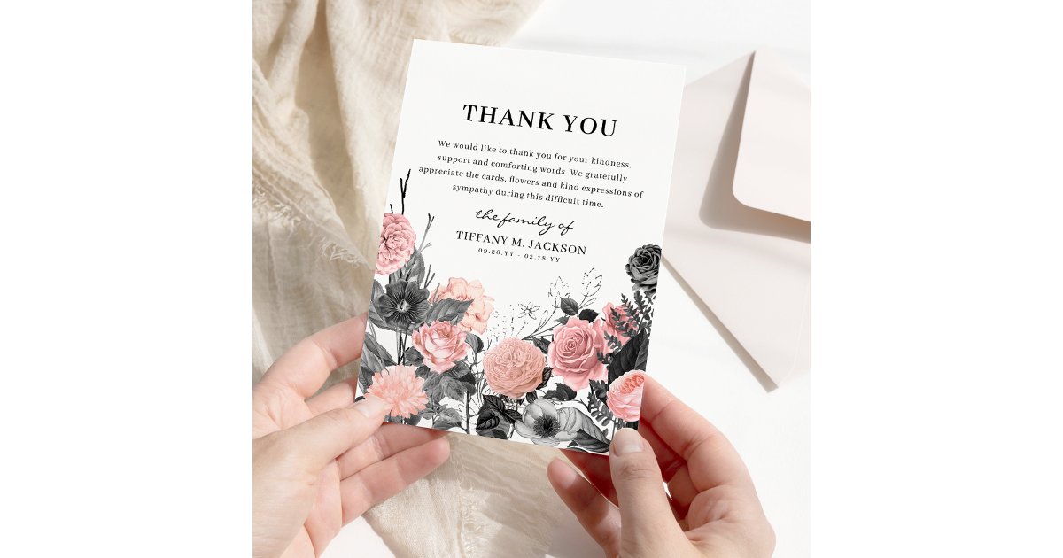 Modern Floral Bereavement Funeral Thank You Card | Zazzle