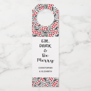 Modern Floral Berries Holiday Gift Bottle Hanger Tag