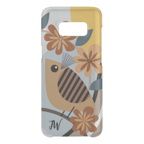 Modern floral bird and custom initials  uncommon samsung galaxy s8 case