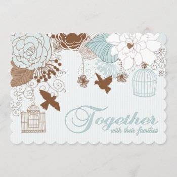 Modern Floral Birdcage Wedding Blue Invitation by SpiceTree_Weddings at Zazzle