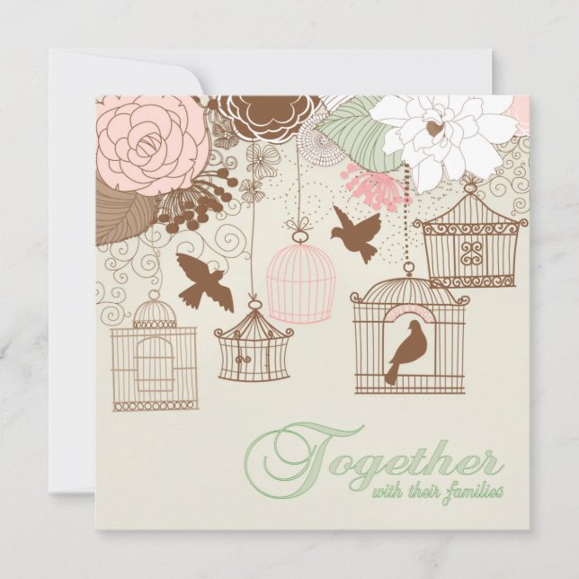 Modern Floral Birdcage Wedding Invitation (Front)