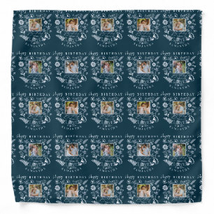 Modern Floral Birthday Typography Photo Doodle Bandana