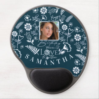 Modern Floral Birthday Typography Photo Doodle Gel Mouse Pad