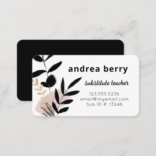 Modern Floral Black and White Business Card