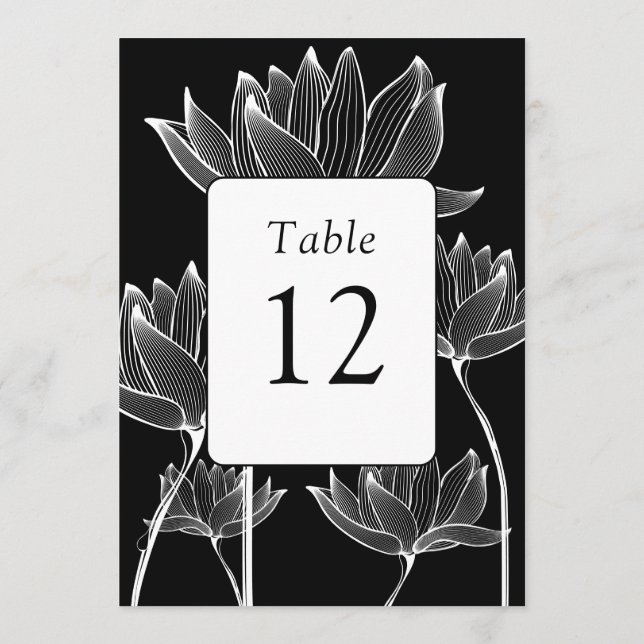 Modern Floral Black And White Table Number (Back)