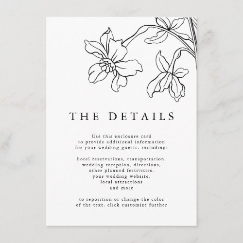 Modern Floral Black and White Wedding Details Enclosure Card