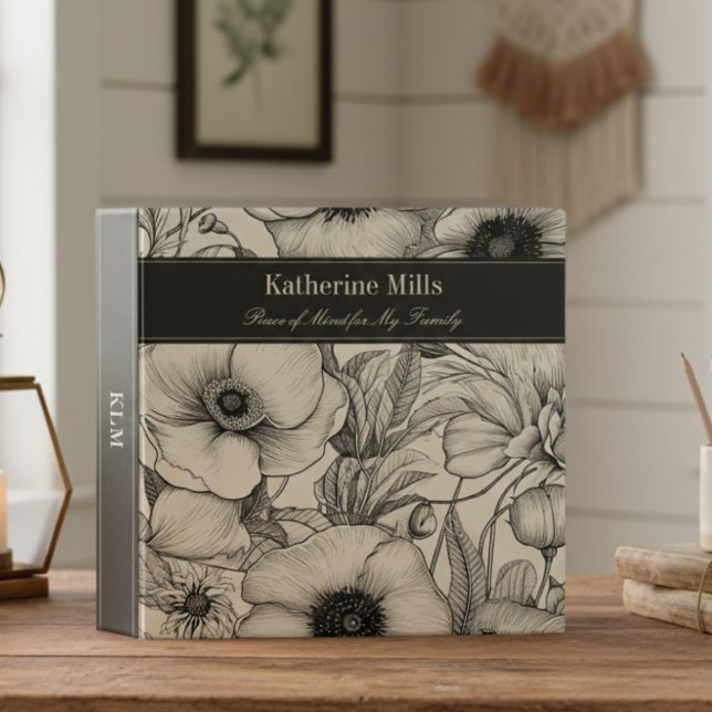 Modern Floral Black & Cream End of Life Planner 3 Ring Binder (Creator Uploaded)