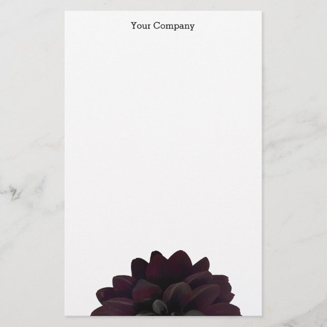 Modern Floral Black Dahlia Flower Stationery (Front)