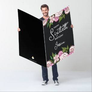 Modern Floral Black Giant 60th Birthday Card