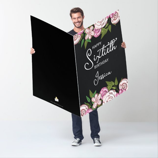 Modern Floral Black Giant 60th Birthday Card (In Situ)