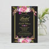 Modern Floral Black Gold Bridal Shower Invitation (Standing Front)