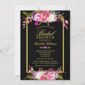 Modern Floral Black Gold Bridal Shower Invitation (Front)