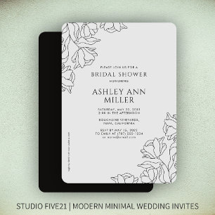 Modern Floral Black Onyx Wedding Bridal Shower Invitation