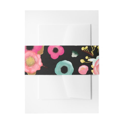 Modern Floral Black  Pink  Teal Wedding Invitation Belly Band