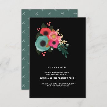 Modern Floral Black Pink Wedding Reception Card by YourWeddingDay at Zazzle