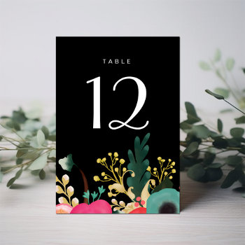 Modern Floral Black Teal Pink Table Number Cards by YourWeddingDay at Zazzle