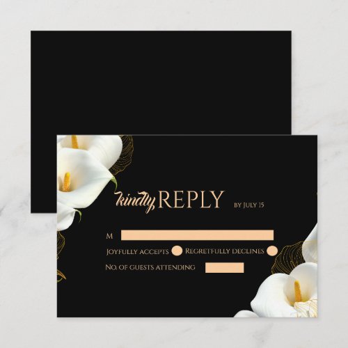 Modern Floral Black Wedding RSVP Card