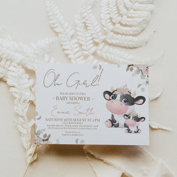 Modern Floral Black White Cow Baby Shower Invitation by figtreedesign at Zazzle