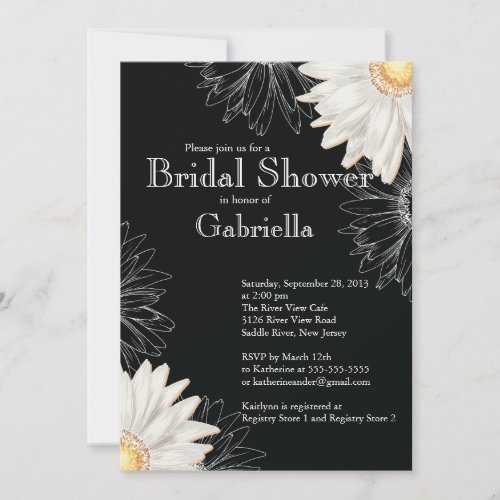 Modern Floral Black White Daisy Bridal Shower Invitation