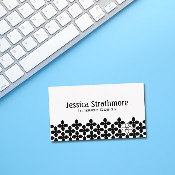 Modern Floral Black White Flower Pattern Business Card by whimsydesigns at Zazzle
